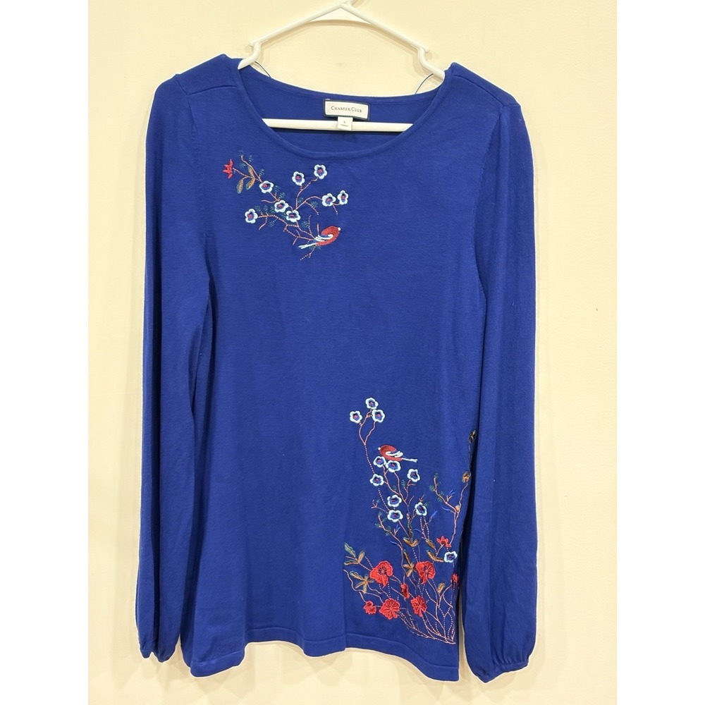 Women's Embroidered Floral Long Sleeve Sweater Grandmacore Nature Inspired Sz L
